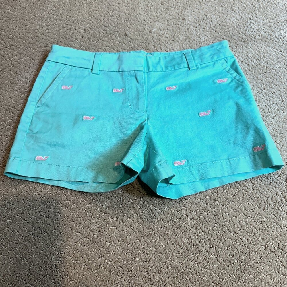 Vineyard Vines Shorts Chino Embroidered Whales Seafoam Green Pink Preppy Size 14